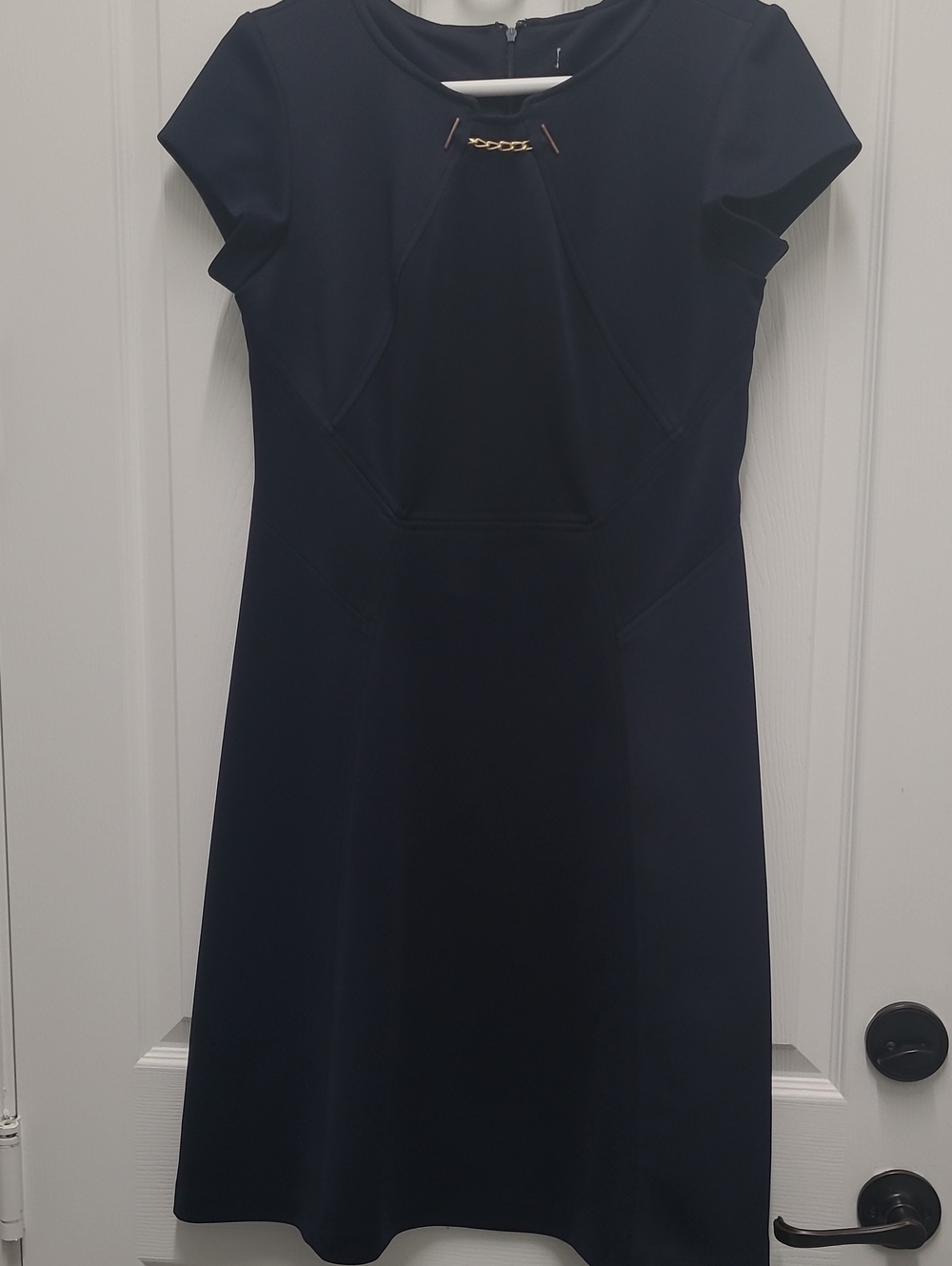Navy Dress with Gold Chain Accent